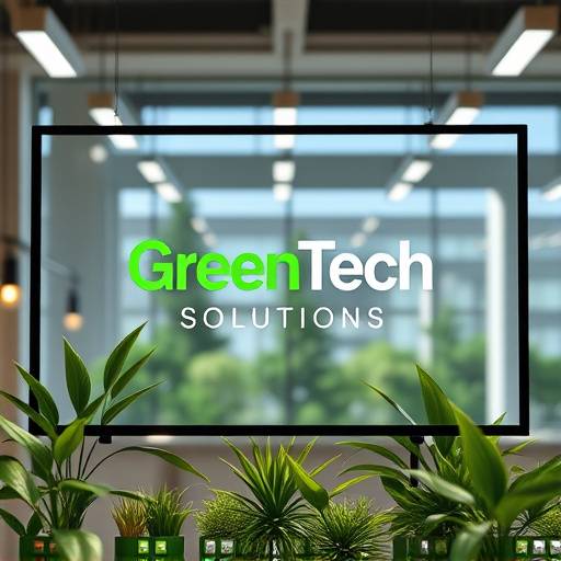 Screenshot of a corporate video for GreenTech Solutions, highlighting their sustainable practices and eco-friendly products.